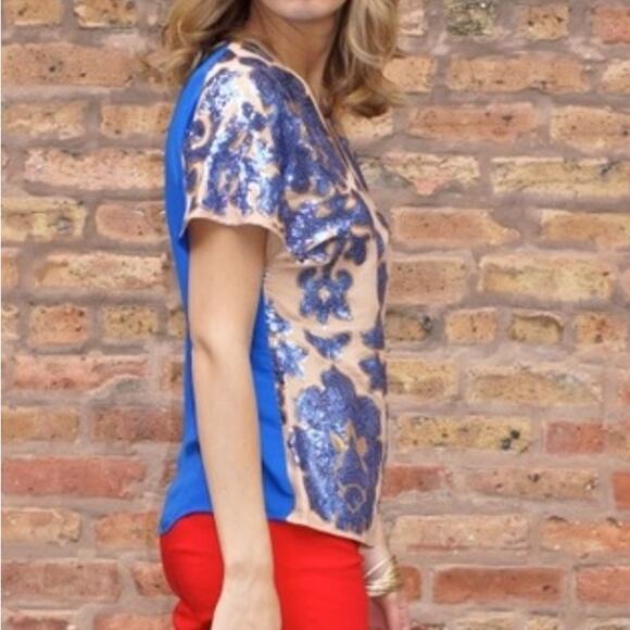 Tracy Reese Blue Sequin Top MEDIUM Cocktail Party Glam Maximalist $79 NEW - Picture 7 of 7